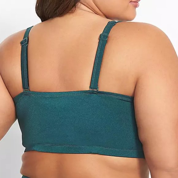 Cacique Bikini Top 46D Green Balconette Bra Swim Suit Pin Up Top Underwire Plus - Picture 3 of 5